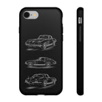 C2 Sting Ray Line Art Phone Case, Glowing Silver Three-View