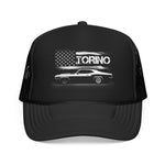 Torino Foam Trucker Hat – USA Flag Classic Muscle Car Snapback Mesh Cap Patriotic Retro Style