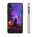 Lo-Fi Cat Neon Rain Window Vaporwave Art Tough Phone Case