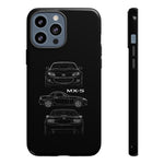 MX-5 Roadster Blueprint Miata Phone Case Featuring Front Side and Rear Views
