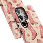 Pink Cowboy Boots phone case | Western pattern | Pastel stars