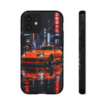 Orange Supra Phone Case, Neon City Night JDM Sports Car Tough Cover