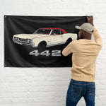1967 Cutlass 442 Convertible Wall Flag Banner 34x56 Cream Red Muscle Car