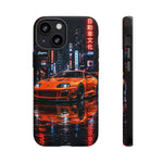Orange Supra Phone Case, Neon City Night JDM Sports Car Tough Cover