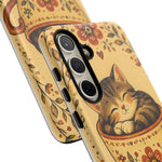 Teacup Cat Phone Case, Cozy Folk Illustration Art Cover