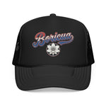 Boricua Hat Vintage Cursive Cap – Maga Flower Badge – Puerto Rico Diaspora Pride Gift