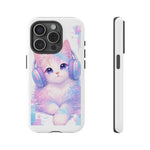 Pastel Cat Phone Case, Headphones Glitch Color Block Cover