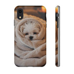Maltese Puppy Burrito Phone Case, Cozy Blanket Portrait