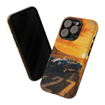 Vintage Cobra 427 Roadster phone case | Sunset racecar beach scene