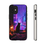 Lo-Fi Cat Neon Rain Window Vaporwave Art Tough Phone Case