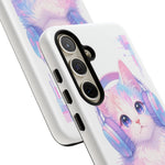 Pastel Cat Phone Case, Headphones Glitch Color Block Cover