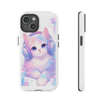 Pastel Cat Phone Case, Headphones Glitch Color Block Cover