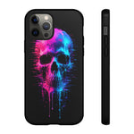 Neon Glitch Skull Phone Case, Dripping Paint Scanline Cover