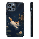 Turkish Van Swimming Cat Tough Case | Whimsical Night Pond, Lily Pads, Ducks