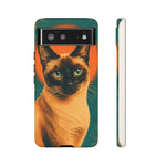Siamese Cat Retro Halftone Portrait Case - Orange Teal Print