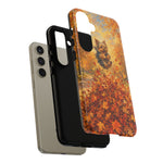 Yorkshire Terrier Jumping in Autumn Leaves Tough Case | Fall Dog Phone Cover