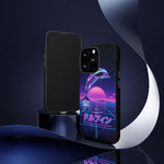 Neon Dolphin Retro Wave Tough Case | Vaporwave Japanese Text, 80s Synth Sunset