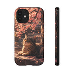 Cherry Blossom Cat Phone Case, Painterly Spring Art Cover