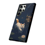 Turkish Van Swimming Cat Tough Case | Whimsical Night Pond, Lily Pads, Ducks