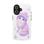 Pastel Cat Beanie Phone Case, Glitch Color Block Cover, Gift