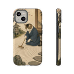 Zen Garden Cat Phone Case, Sand Spiral Japanese Art Cover