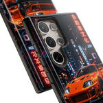 Orange Supra Phone Case, Neon City Night JDM Sports Car Tough Cover