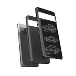 C2 Sting Ray Line Art Phone Case, Glowing Silver Three-View