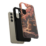 Cherry Blossom Cat Phone Case, Painterly Spring Art Cover