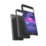 Neon Dolphin Retro Wave Tough Case | Vaporwave Japanese Text, 80s Synth Sunset