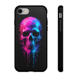 Neon Glitch Skull Phone Case, Dripping Paint Scanline Cover