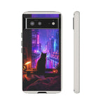 Lo-Fi Cat Neon Rain Window Vaporwave Art Tough Phone Case