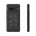 MX-5 Roadster Blueprint Miata Phone Case Featuring Front Side and Rear Views