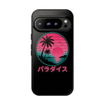 Retro Vaporwave Tropical Sunset phone case | Paradise Japanese text