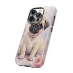 Pug Puppy Phone Case, Pastel Watercolor Heart Collar Cover