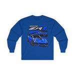 Blue 2019 ZR1 Sports Car illustration Long Sleeve Tee | Racing Graphic