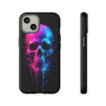 Neon Glitch Skull Phone Case, Dripping Paint Scanline Cover
