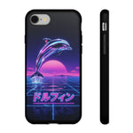 Neon Dolphin Retro Wave Tough Case | Vaporwave Japanese Text, 80s Synth Sunset