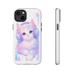 Pastel Cat Phone Case, Headphones Glitch Color Block Cover
