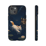 Turkish Van Swimming Cat Tough Case | Whimsical Night Pond, Lily Pads, Ducks