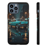 Vintage Teal 1957 Bel Air Classic Car Tough Case | Retro Rainy City Phone Cover