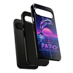 Neon Dolphin Retro Wave Tough Case | Vaporwave Japanese Text, 80s Synth Sunset