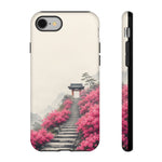 Pink Azalea Mountain Stairs Phone Case Japanese Zen Tough Case