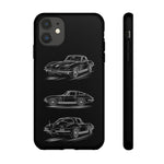 C2 Sting Ray Line Art Phone Case, Glowing Silver Three-View