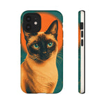 Siamese Cat Retro Halftone Portrait Case - Orange Teal Print