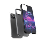 Neon Dolphin Retro Wave Tough Case | Vaporwave Japanese Text, 80s Synth Sunset
