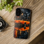 Orange Daytona Phone Case, Rainy City Night Muscle Car Tough Cover