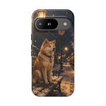 Shiba Inu at Snowy Train Station Phone Case | Winter Dog Scene