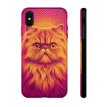 Persian Cat Halftone Dot Portrait Tough Phone Case - Magenta Gold