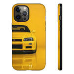 Yellow Skyline Phone Case, R34 GTR 90s JDM Legend Tough Cover for Men Gift