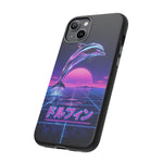 Neon Dolphin Retro Wave Tough Case | Vaporwave Japanese Text, 80s Synth Sunset